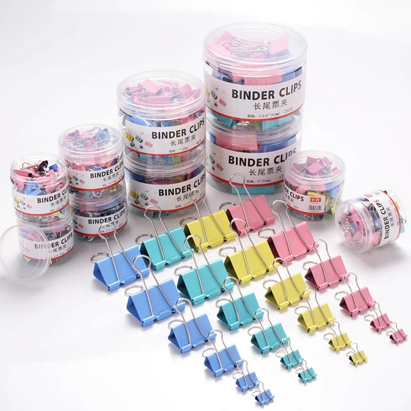 Hot Selling Medium Binder for Teachers School Office and Business 24 Pieces Barrel 32mm Metal Clips Multi-Color Binding Clips