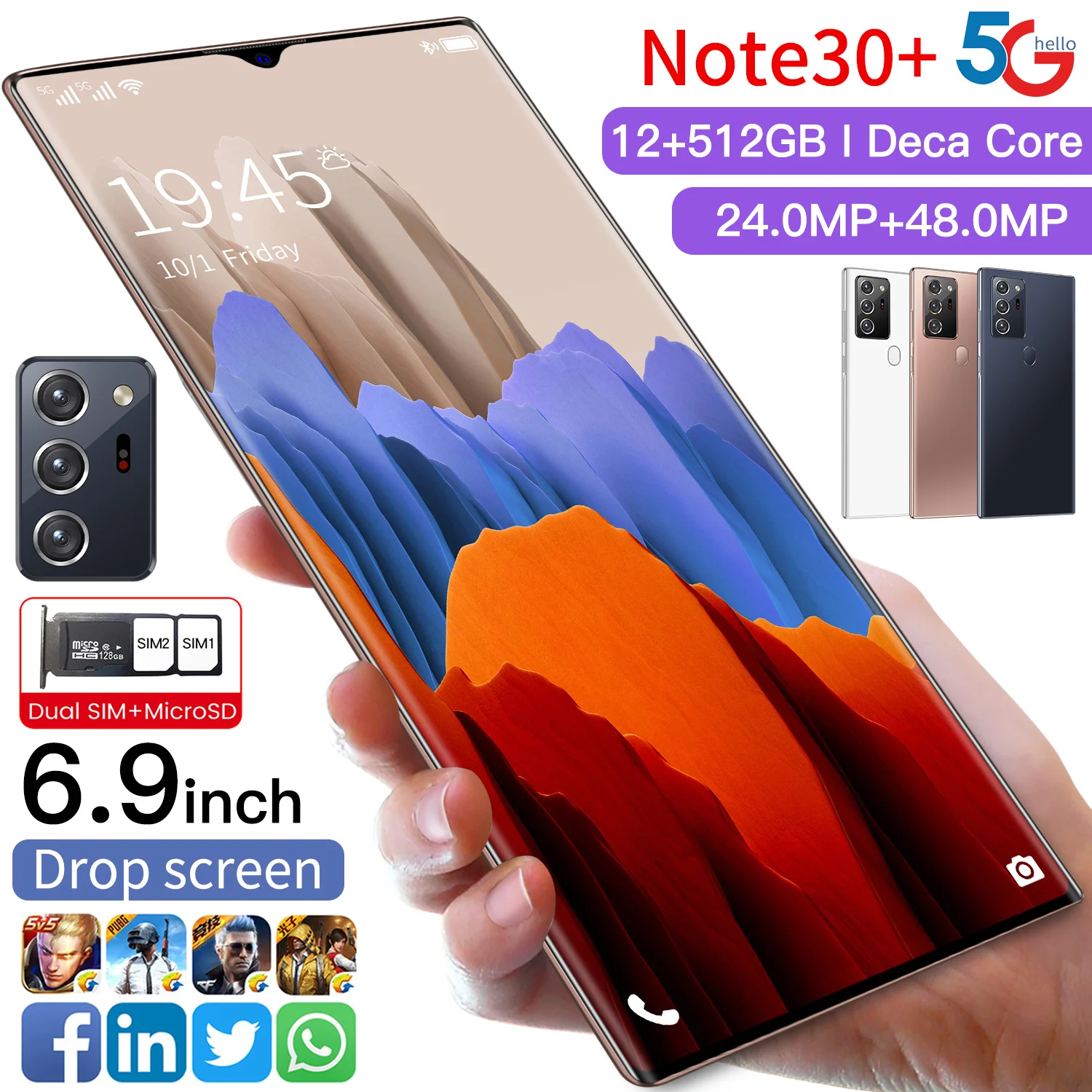 Смартфон Note 30 + глобальная версия 4G 5G 12 512 ГБ Android 11