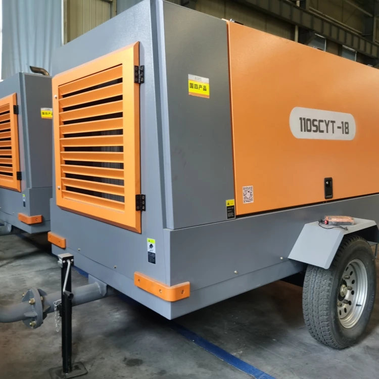 Air compressor diesel engine drive with wheels