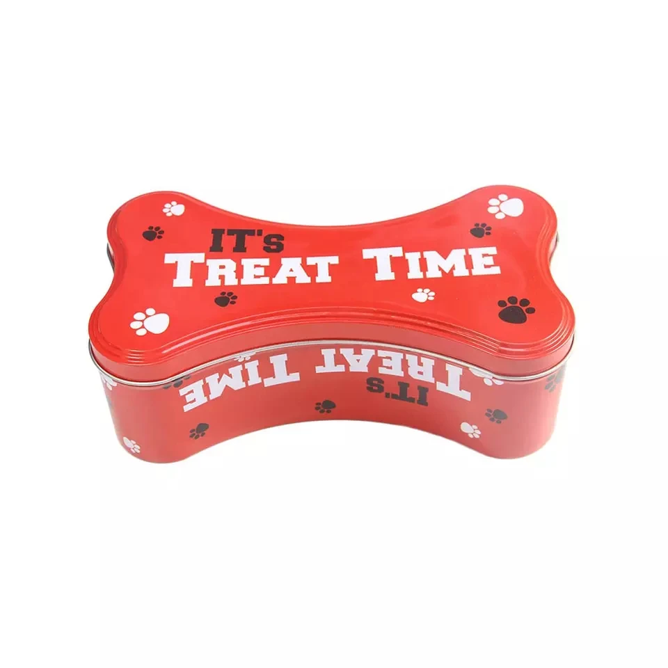 Guaranteed Quality Custom Printing Cute Bone Shape Metal Tin Box For Cat Dog Pet Food Storage Bone Shaped Tins