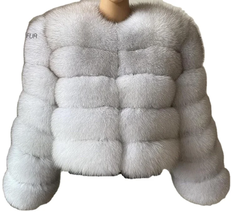 Customized Artificial Elegant Fur Women Winter Warm Fox Fur Coat Outwear Genuine Warmth White Fox Fur Coat
