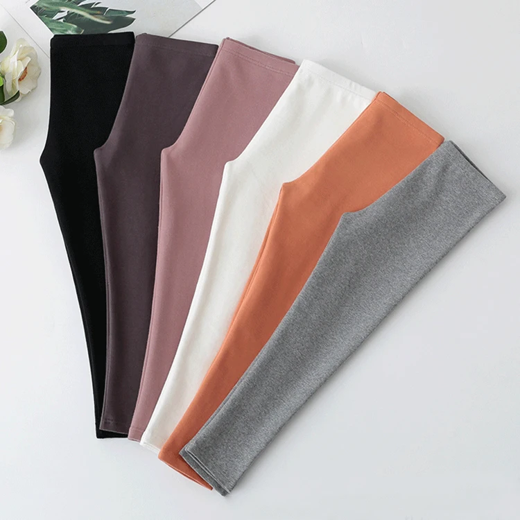 Built-In Elastic 3-Pack 95% Cotton 5% Spandex Plain Girls Leggings Ankle Full Custom Pants Solid Color Cartoon Girl Leggings