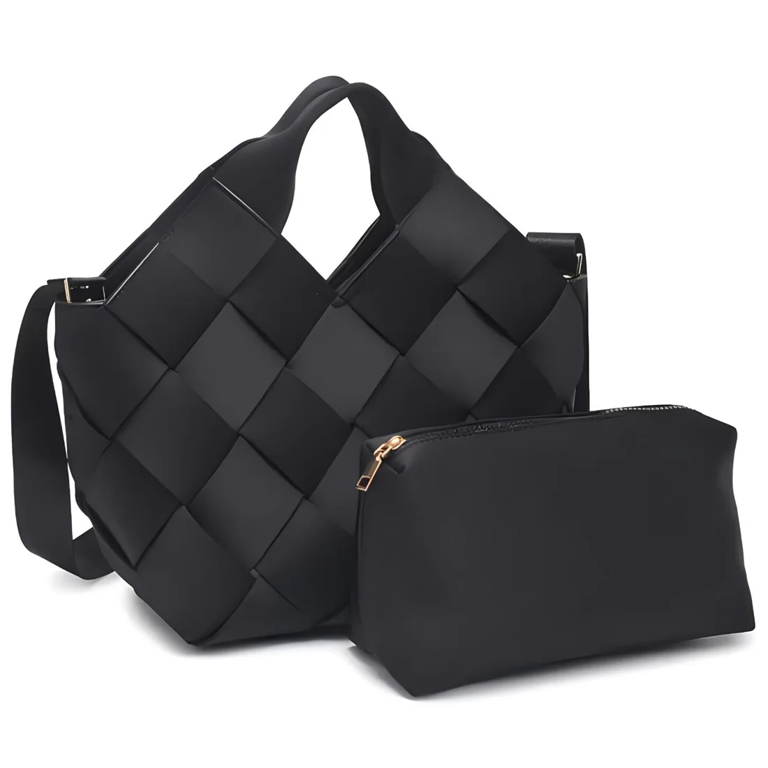 Handmade Woven Bag for Women Neoprene Tote Large Capacity Travel Handbag and Purse Foldable Retro Handmade Shoulder Bag