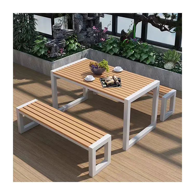 Garden furniture Plastic wood table and chair Garden Outdoor restaurant Cafe dining table and chair garden furniture set