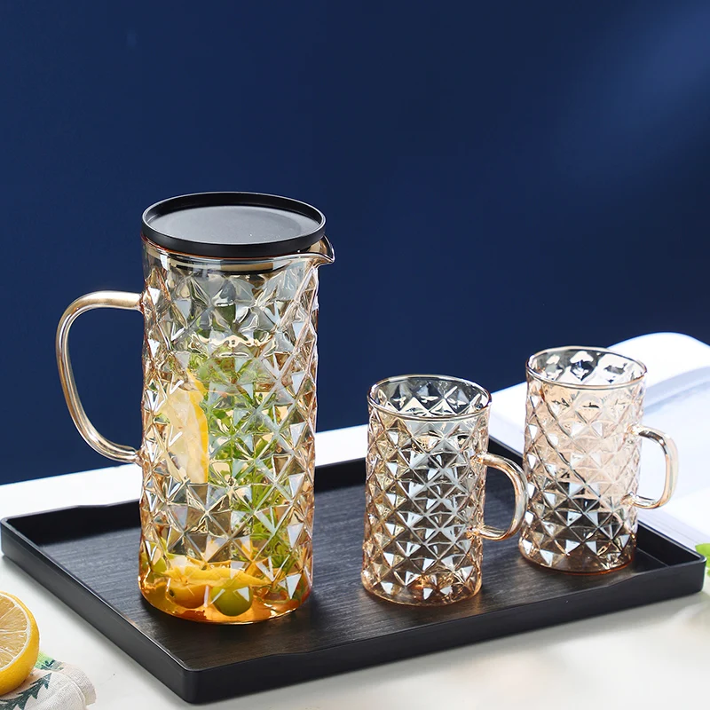 New Design Creative Diamond Glass Beverage Pitcher Set for Hot/Cold Water ced Tea and Juice Drink