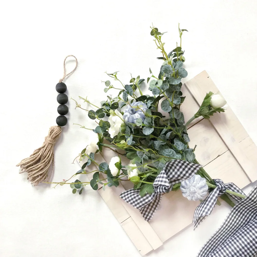 Farmhouse Rustic Beads with Country Tassels Wood Bead Garland Closet Door Handle Knob Decorations