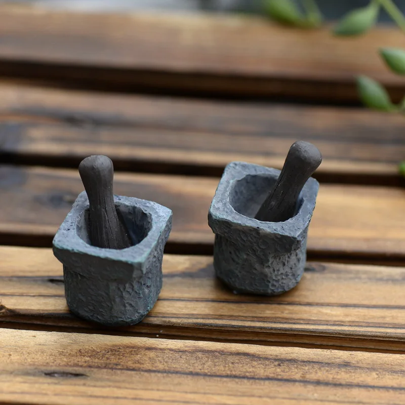 Retro Simulation Stone Mortar Miniature Micro Landscape Bonsai Aquarium Decoration Figurines