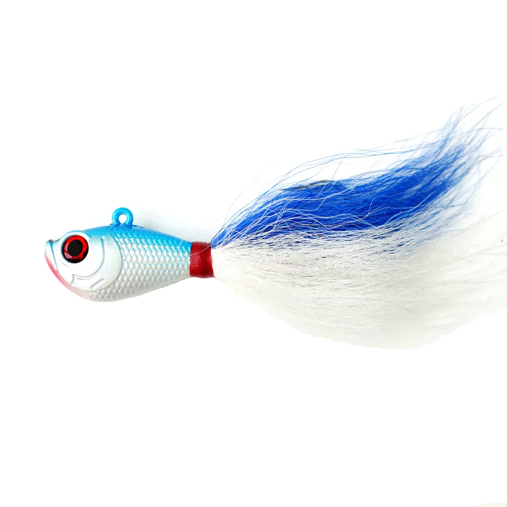 Seasky Jig Head Lead Bucktail 168g hand tied bucktail with mylar accents super strong black nickle saltwater hooks Fishing Lures