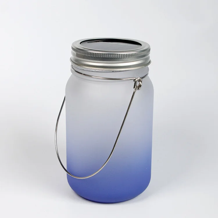 Wholesale 430ml decorative blank sublimation lamp glass mason Jars with lid solar lanyern LED Garden Light Hemp Rope DIY gifts