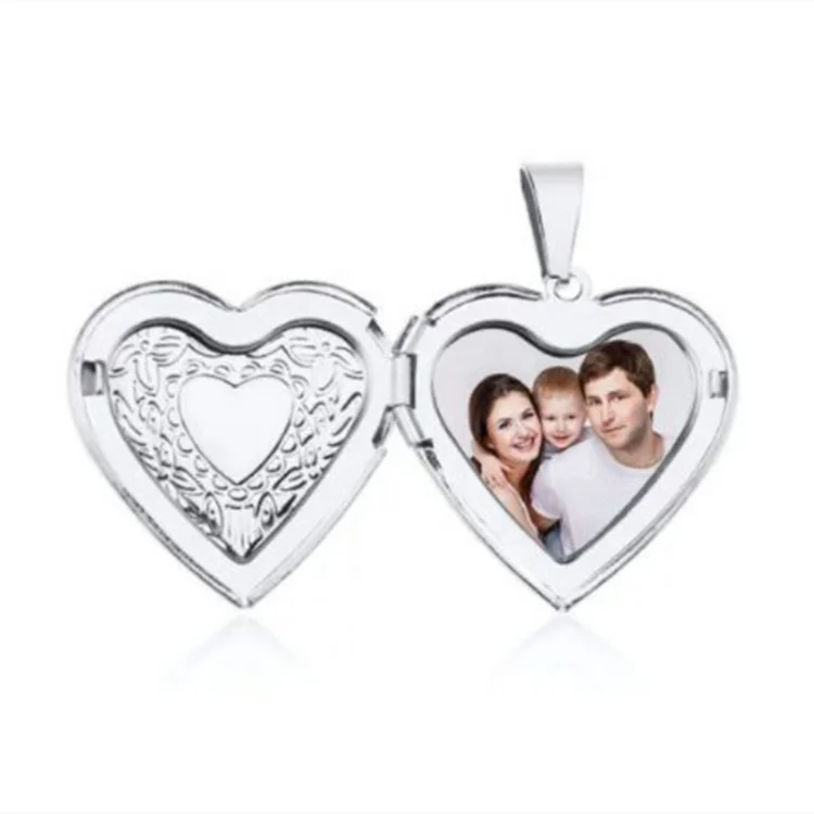 18K Gold Plated Stainless Steel Open Blank Heart Lock Photo Picture Memory Frame Pendant Necklace for Lover Family Gifts