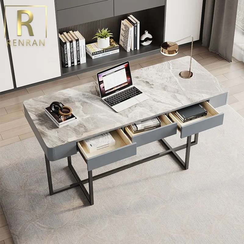 Modern design home office computer desks marble top writing table with chair luxury office furniture laptop tables