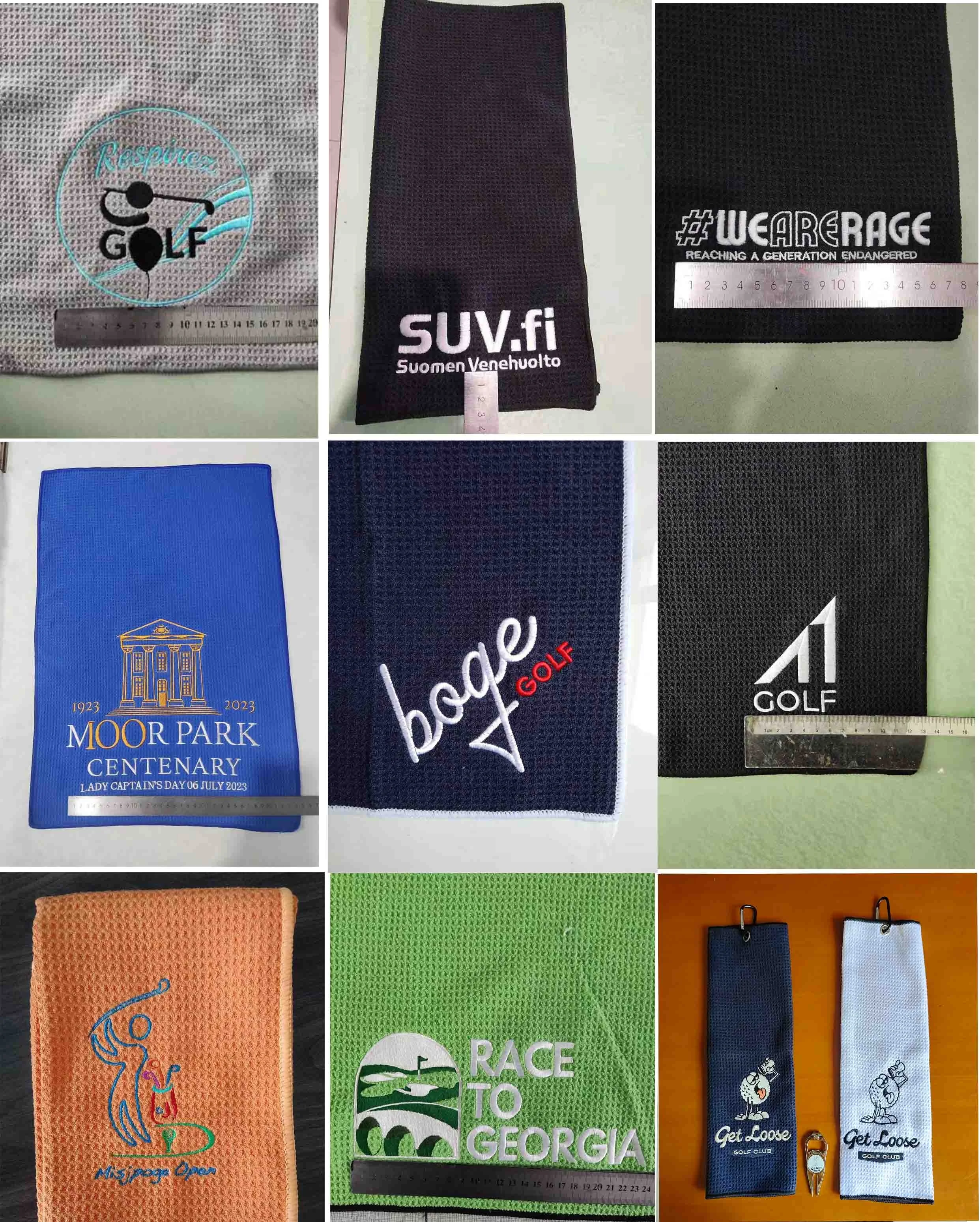 Factory golf club cleaner Embroidered customized golf ball cleaning towel magnetic microfiber waffle golf towels custom logo