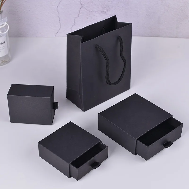 
Retail black cardboard slide paper jewelry earring box 