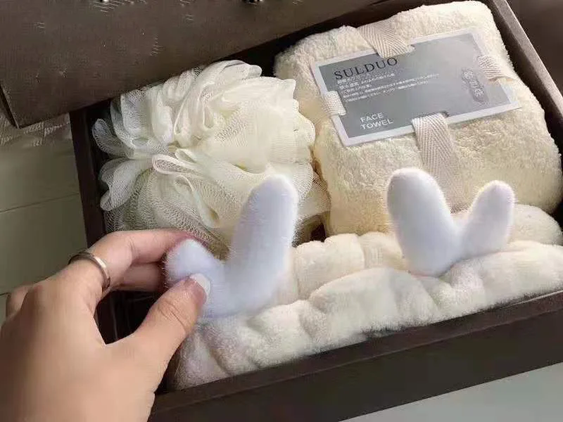 Thick Coral fleece Bath 3 Pcs Towel Set hand towel headband sponge