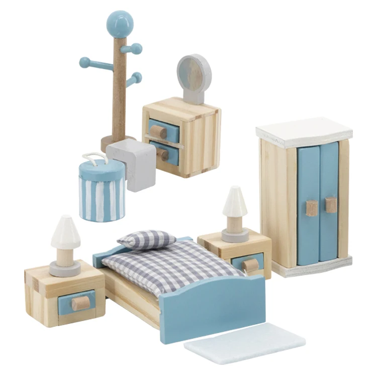 Набор мебели для кукольного домика, миниатюрные деревянные аксессуары для гостиной, спальни, кухни, ролевые игры для детей