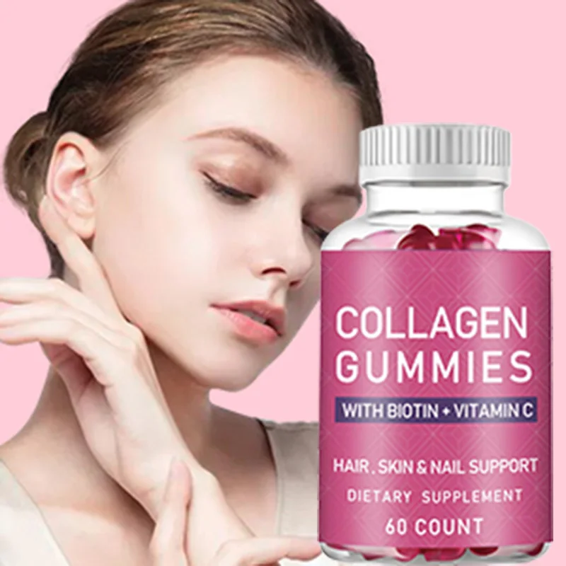 Private Label Vegan Halal Collagen Glow Supplements Skin Whitening Vitamin Bear Biotin and Collagen in Gummy for Skin Whitening
