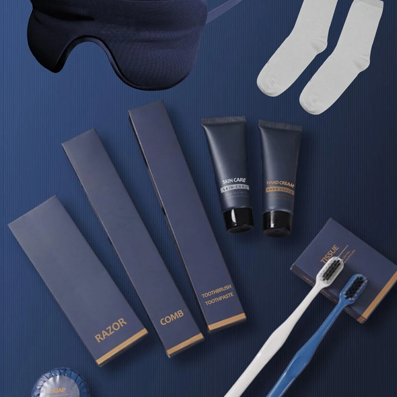 Eco-conscious hotel vanity kit including biodegradable shaving essentials and custom dental products sustainable hospitality