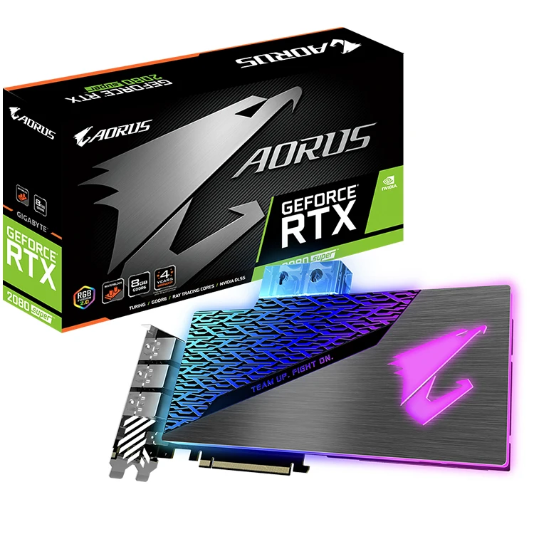 
 Gpu GIGABYTE AORUS NVIDIA GeForce RTX 2080 SUPER WATERFORCE WB 8G с ГБ GDDR6 256-bit RGB подсветка водяная система охлаждения  