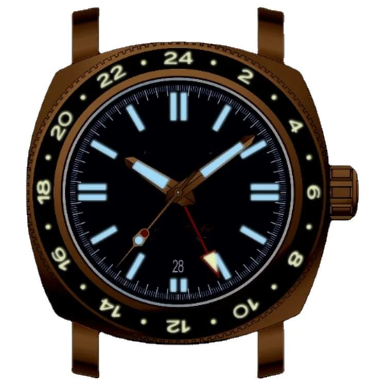 watch hand for men 4 hands bronze watch for man with GMT movement quartz watches