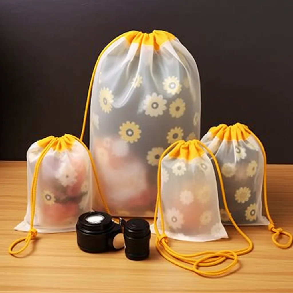 Eco-friendly  PEVA Packaging Clothing Plastic Drawstring Bag Waterproof Frosted Poly Bag With Draw String For Packing