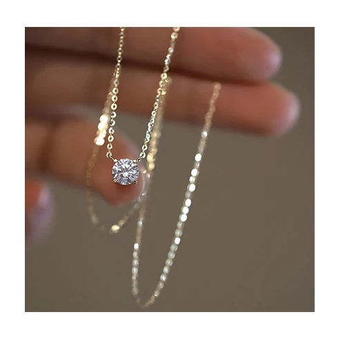 Classic 14K Gold Diamond moissanite Necklace 925 sterling silver necklace moissanite jewelry Cz Solitaire Necklace for women