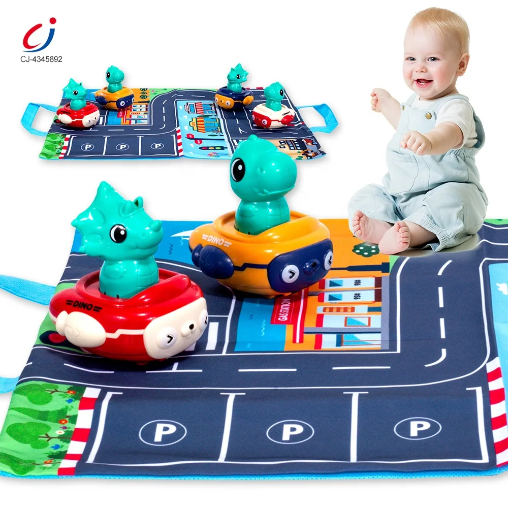 Chengji foldable game mat cartoon dinosaur spaceship press go toy car play set baby animal transportation indoor game floor mat