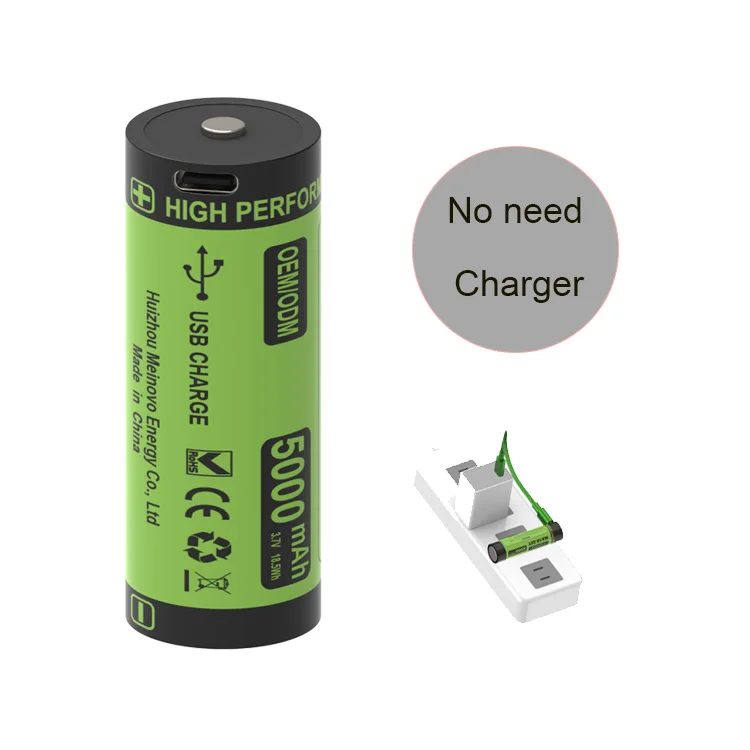Hot Item 3.7V Li Ion Battery Rechargeable 26650 5000mAh Lithium Ion Battery for Flashlight with USB C
