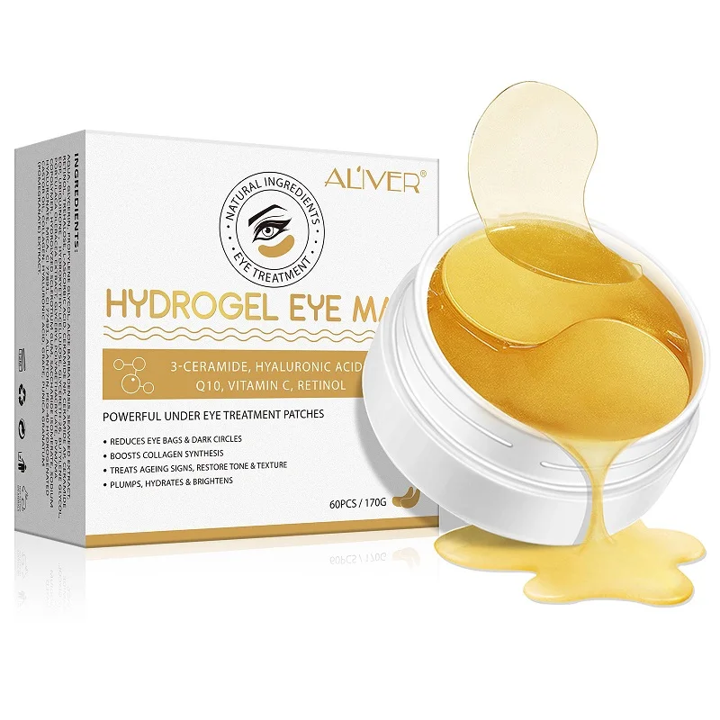 ALIVER high quality 24k gold collagen crystal eye mask santi-wrinkle and energizing collagen gel eye mask