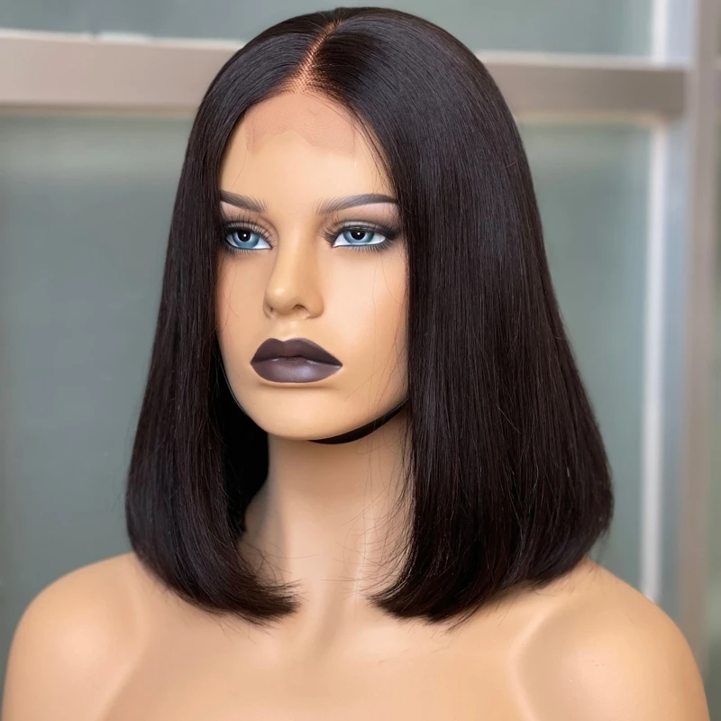 Virgin Human Hair 10in 250% Bob Wig Cuticle Aligned Raw Hair Vendor Middle Part 1.5x4 Closure Brazilian Hair