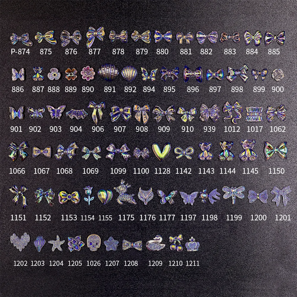 AB Glitter Translucent Aurora Various Butterfly Bowknots Rose Nail Art Rhinestones Jewelry Decorations Manicure Charms