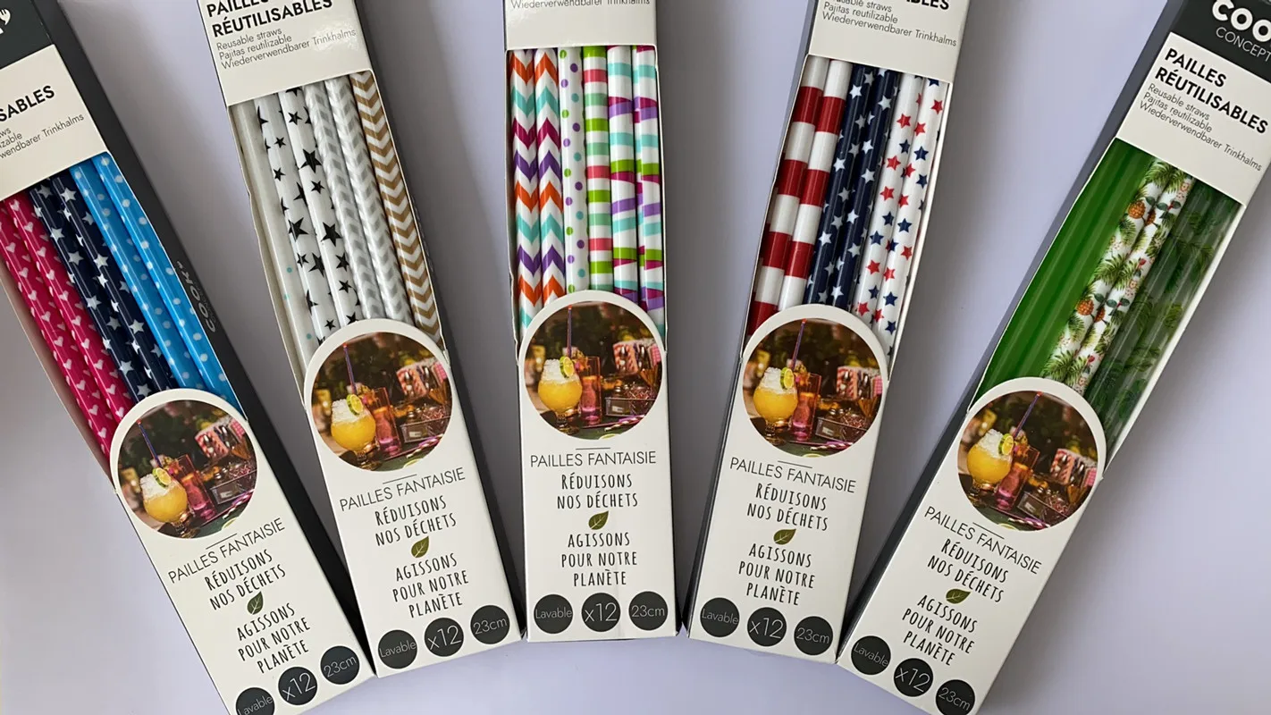 Экологичные и многоразовые пластиковые трубочки с принтом, разноцветные печатные трубочки для бара/Вечеринки, питьевые трубочки из материала без БФА