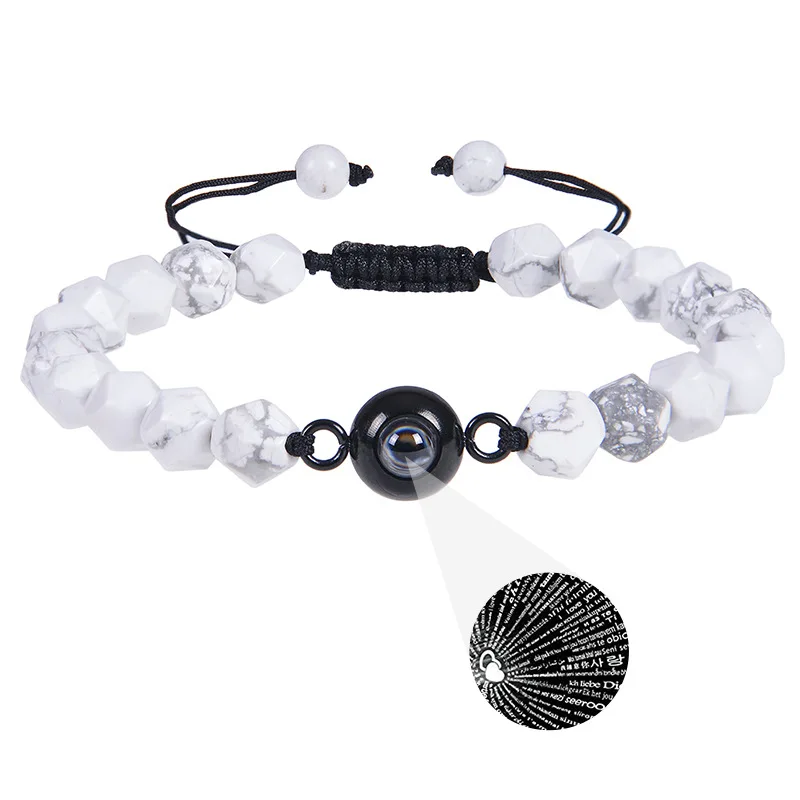 8mm Cut Natural Black Stone Beads Bracelet Tiger Eye Obsidian Photo Projection Bracelet For Man