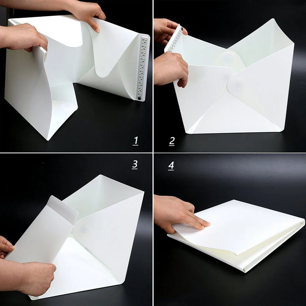 Wholesale Portable Mini 20cm Folding Studio Diffuse Soft Box With 2 LED Lights Black White light room photo studio photography
