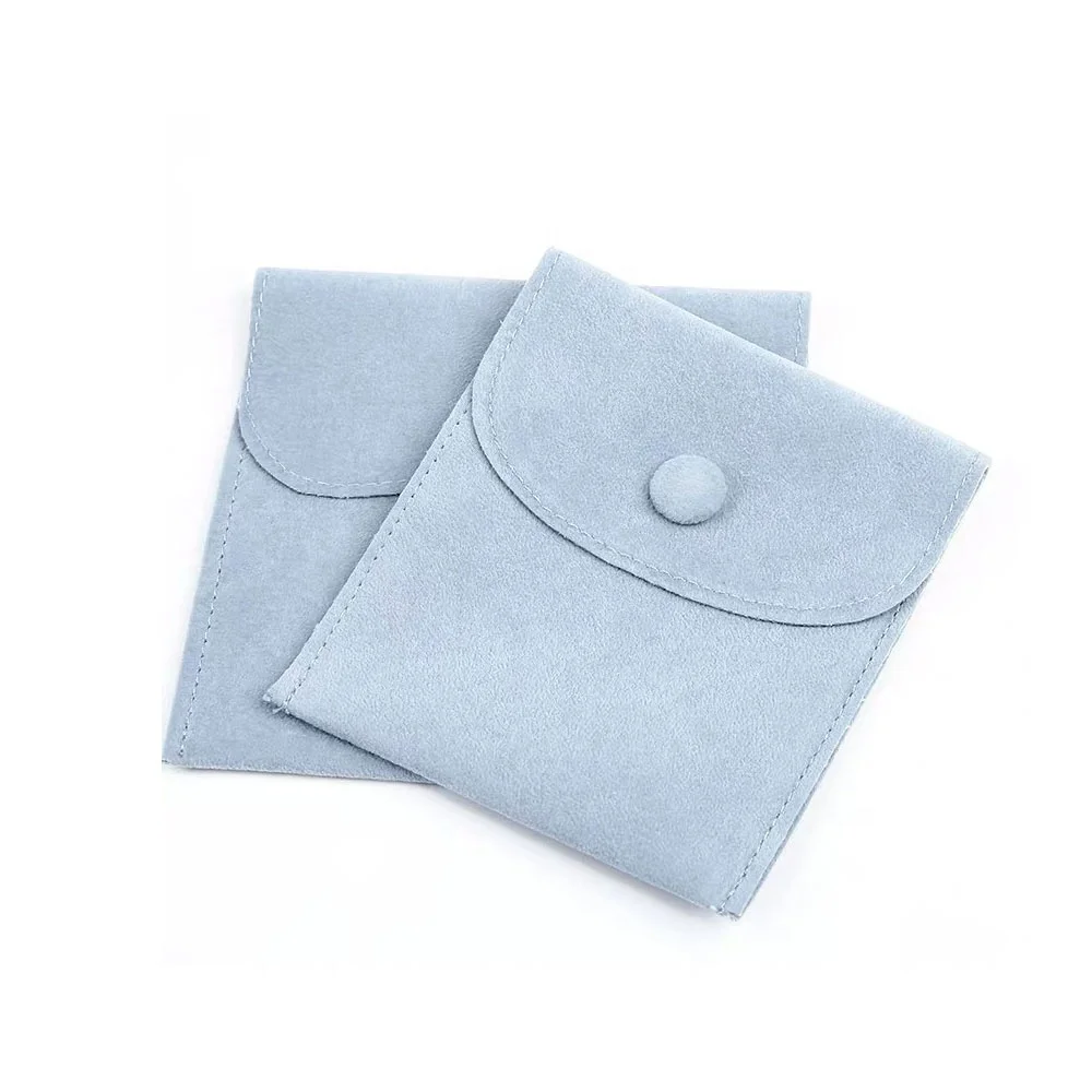 Wholesale Custom Logo Suede Jewelry Makeup Envelope Flap Velvet Jewellery Gift Packaging Pouch Bag With Button