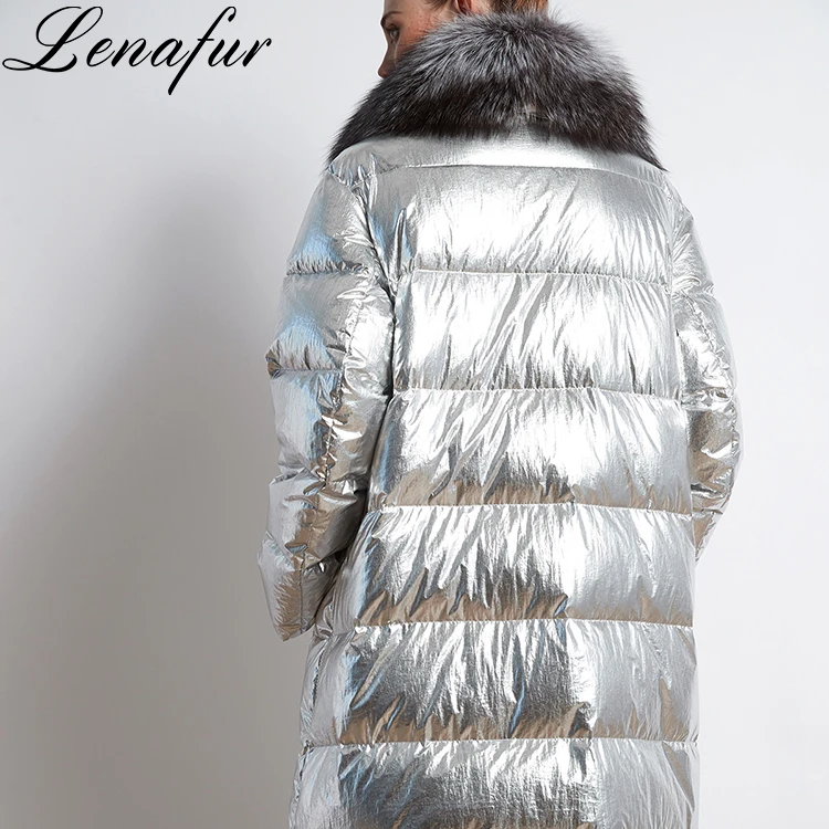 Winter New Design Women fox fur Long Hooded Feather White Duck Down Jacket For Women duck down puffer jackets for womens