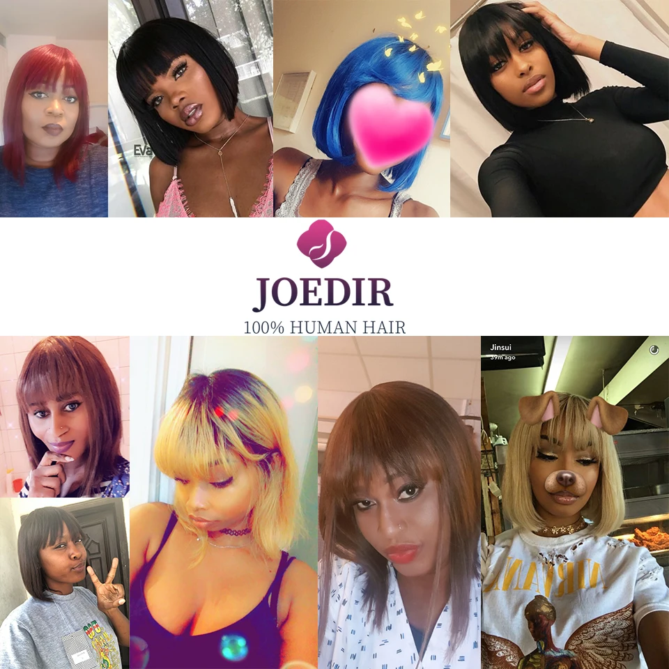 Ombre Color Short Bob Wigs With Bangs Brazilian Remy Hair Straight Human Hair Wigs With Bangs For Black Women Human Hair Wigs