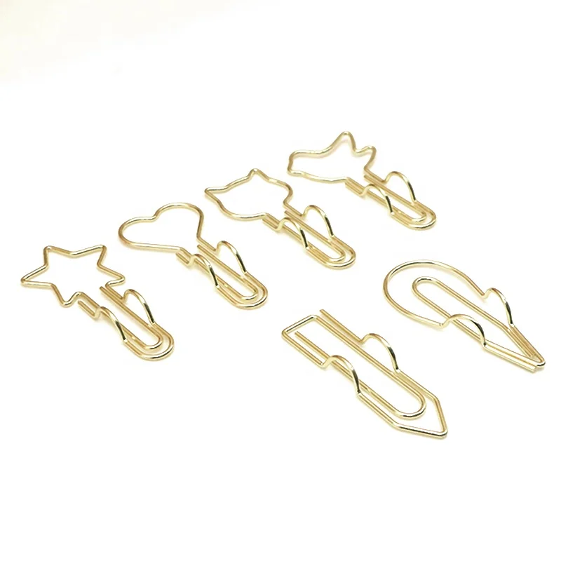 Custom different design metal pen clips gold color stationery tool pen holder clips bookmarks