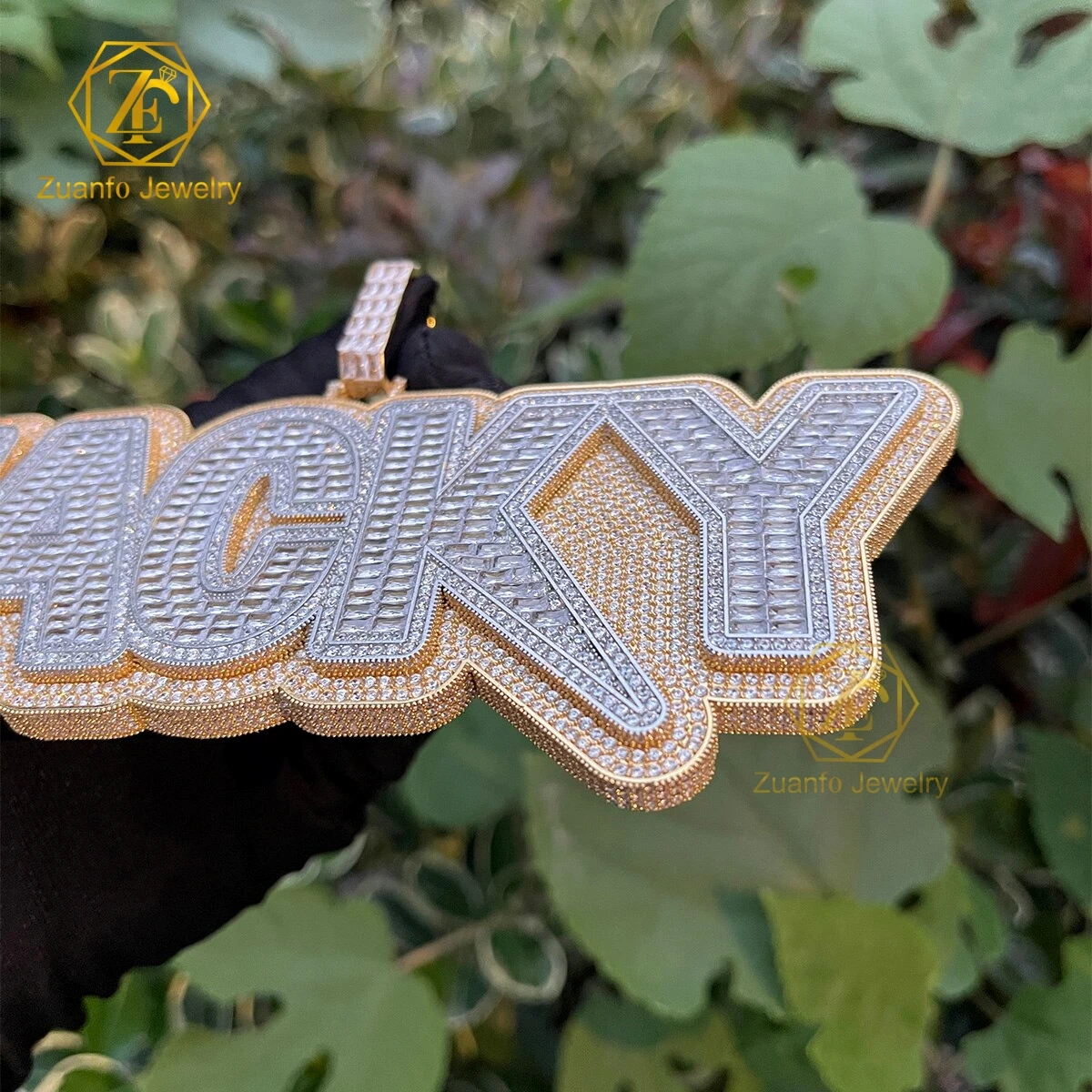 Hip Hop Jewelry Iced Out Letter Name Pendant Two Tones Pass Diamond Tester Baguette VVS Moissanite Luxury Custom Logo Pendant