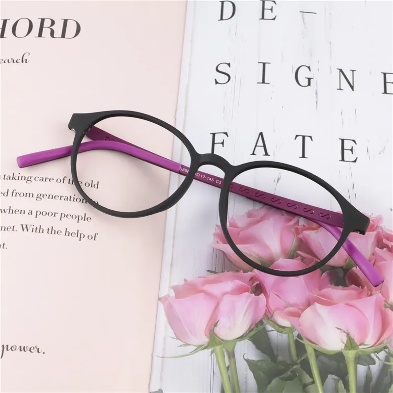  New retro round frame titanium light elastic paint texture