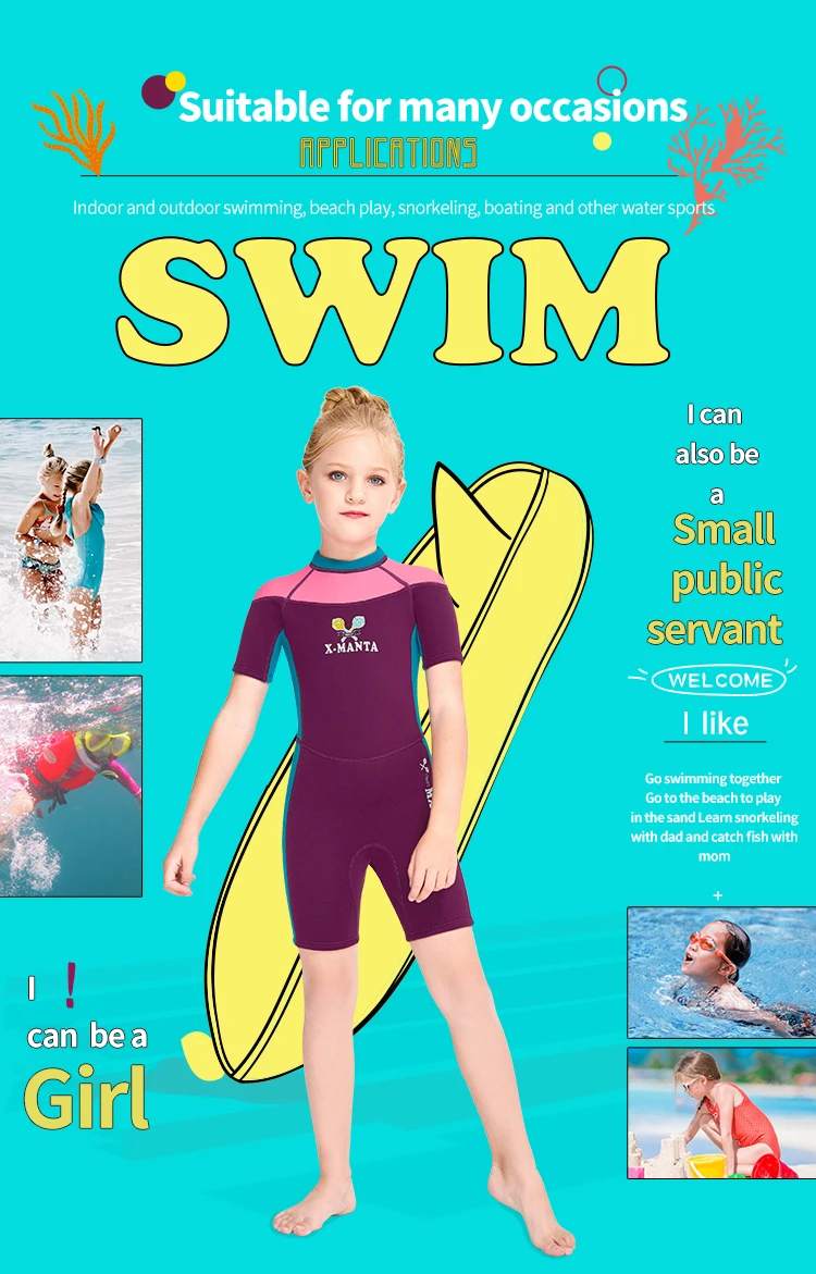 hot selling Girls Full Body Thermal Neoprene Swimsuit 2.5mm Kids Shorty Wetsuit for Diving Swimming Surfing