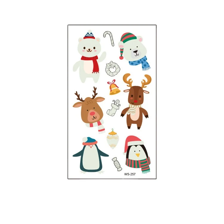 
Merry Christmas Tree Deer Snowman Spring Wreath Logo Water Transfer Printing Custom Luminous Tattoo Sticker 