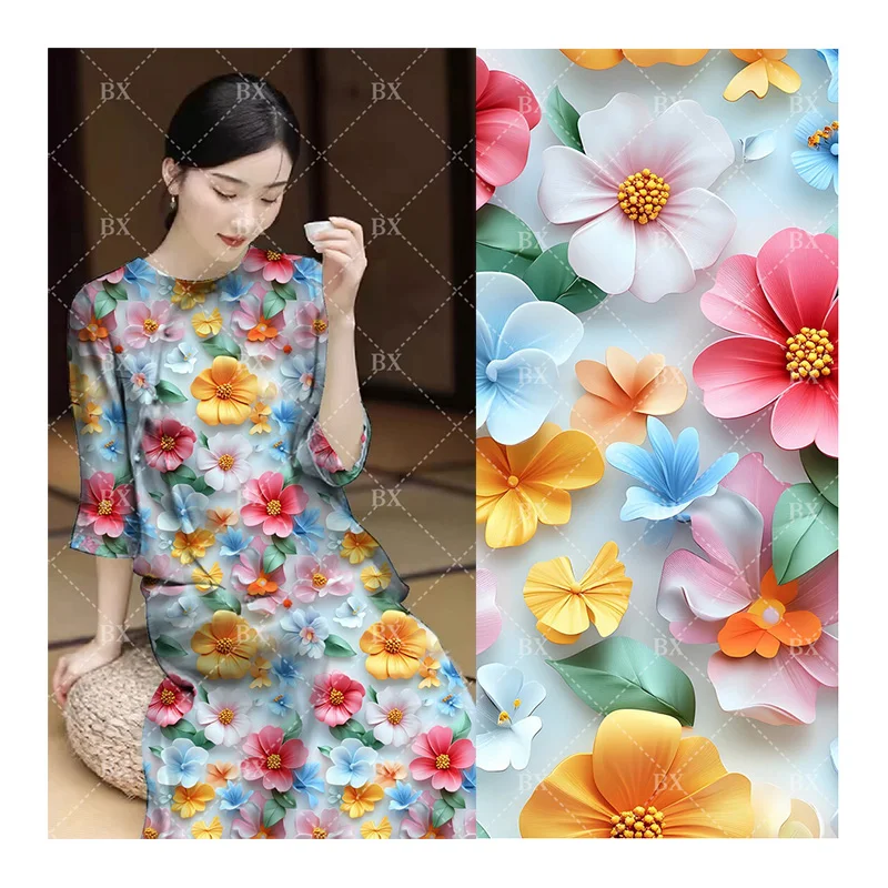 3D Digital printing polyester spandex 100D high density 4 way stretch fabric for garment
