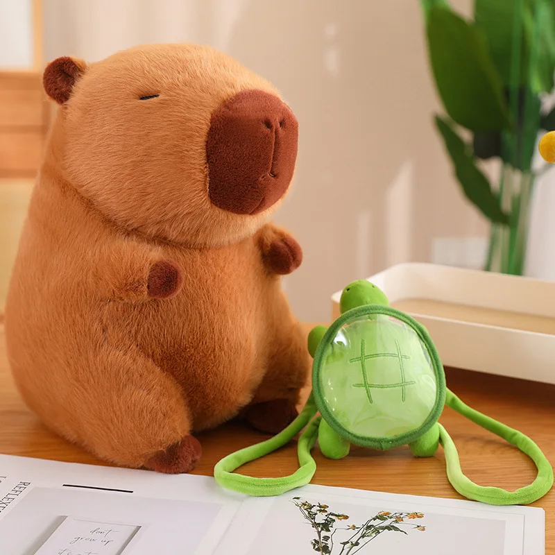 High Quality Capybara dark puffer plush toy 23CM 33CM 45CM Capybara plush with turtle