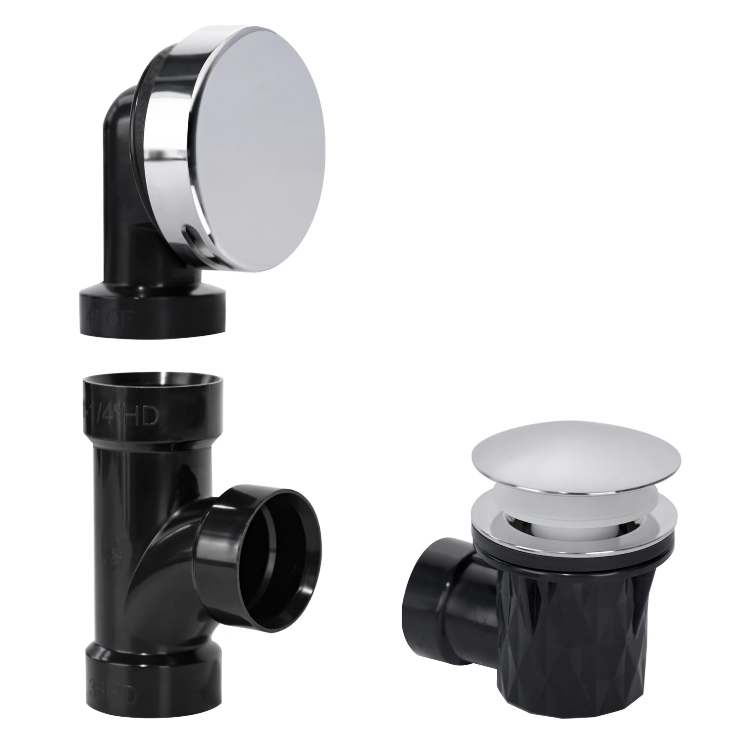 Tip-Toe Overflow Waste Drain Conversion Plug Kit  Bathtub Drain Waste with Circular No-Hole Snap-In Face Plate For Bathroom