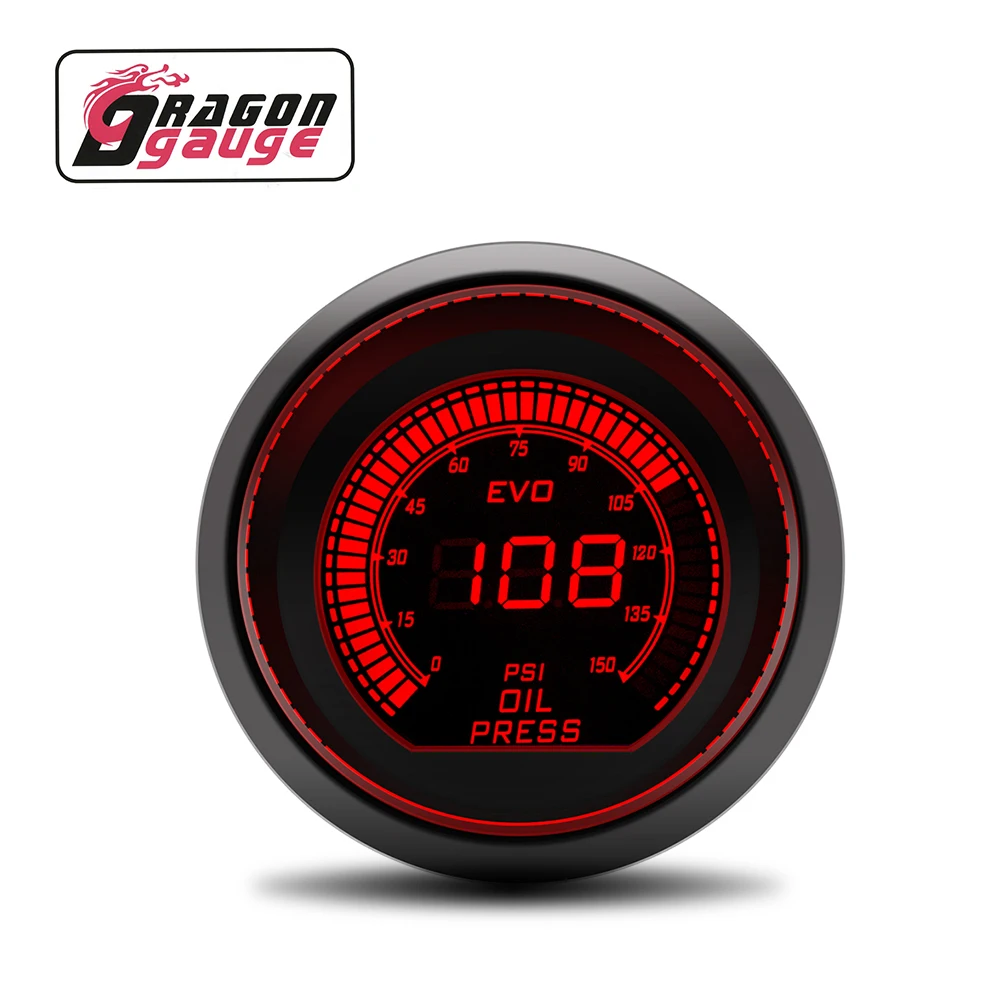 DRAGON GAUGE Liquid Crystal Display 52mm 150 PSI Oil Pressure Gauge With Sensor Auto Meter Blue Red lights Digital 12v (6256-B)