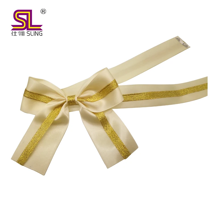 Best Selling Pre Made Satin Eco Friendly  Wrapping Self Adhesive Ribbon Bow Elastic Loop Bow for Gift packing