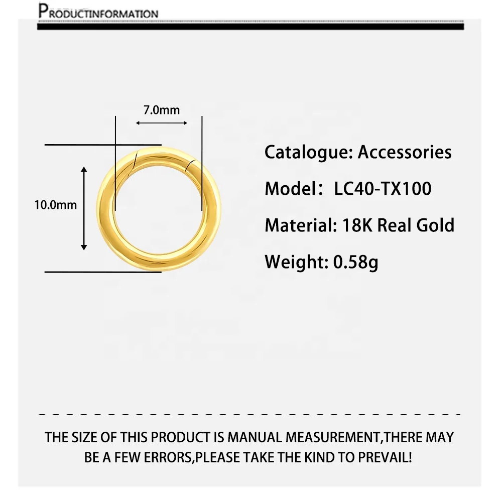 Wholesale 9K 14K18K Real Gold Round Spring Ring Lock Jewelry Clasp for Necklaces Bracelet Making