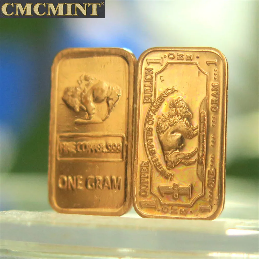 Медные слитки для продажи старые медные 1 г 999 тонкая медная балка буйвола из чистой меди A111