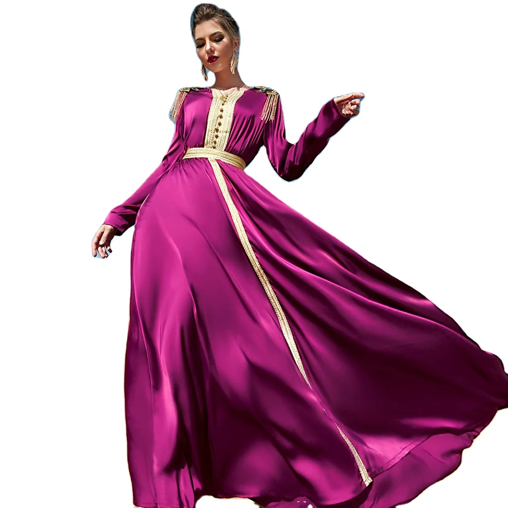 manufacturer Custom Colored Ethnic Muslim Skirt With Satin Long Sleeve Islamic Casual Dresses European Clothing