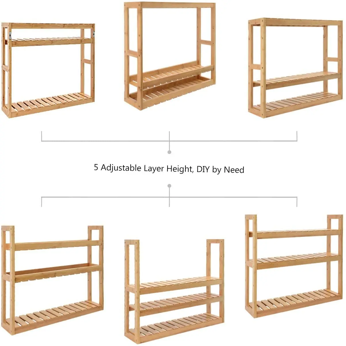 Bamboo Bathroom Shelf, 3-Tier Wall Mount Storage Rack, Adjustable Layer Free Standing Over Toilet Utility Shelves